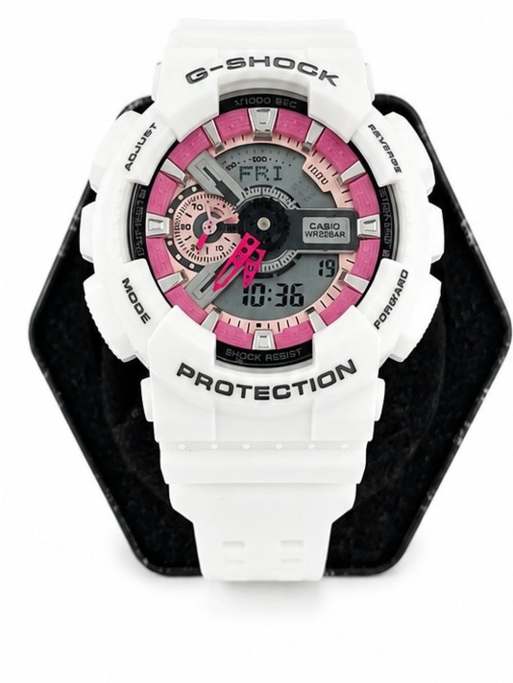 Casio White and Pink G-Shock Digital-Analog Sport Watch